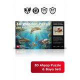 Reboo 3D Ahşap Puzzle Deniz Hayvanları Maket ve Boyama Eğitici Zeka Oyunu 3 Boyutlu Yapboz