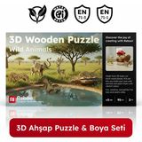 Reboo 3D Ahşap Puzzle Vahşi Hayvanlar Maket ve Boyama Eğitici Zeka Oyunu 3 Boyutlu Yapboz
