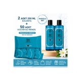 Rebul Aqua 2x250 ml Cam Şişe Kolonya + 50 Adet Kolonyalı Mendil Avantajlı Hijyen Seti