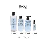 Rebul Ice (Buz) 6’lı Set: 3x250ml Cam Şişeli Kolonya, 500ml Duş Jeli, 500ml Sıvı Sabun, 125ml Sprey Pet