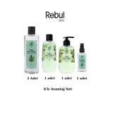 Rebul Pine Forest 6’lı Set: 3x250ml Cam Şişeli Kolonya, 500ml Duş Jeli, 500ml Sıvı Sabun, 125ml Sprey Pet