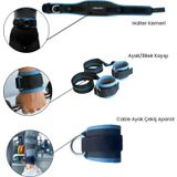 Rebuwo 3'lü Fitness Seti | Halter Kemeri(110 cm) + Ayak/Bilek Kayışı + Cable Ayak Çekiş Aparatı