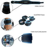 Rebuwo 3'lü Fitness Seti | Halter Kemeri(90 cm) + Ayak/Bilek Kayışı + Cable Ayak Çekiş Aparatı