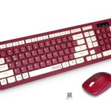 Reccazr Kablosuz Klavye ve Fare Kombinasyonu, 2.4G Tam Boy Klavye ve Fare Kablosuz, 3 DPI Ayarlanabilir Fare, Bilgisayar/Dizüstü Bilgisayar/Windows/Mac için Çift Sistemli Klavye (Şarap Kırmızısı)