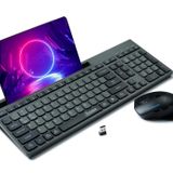 RECCAZR Kablosuz Klavye ve Fare Kombinasyonu, Telefon Tablet Tutuculu 2,4 Ghz Sessiz Kablosuz Bilgisayar Klavyesi, 3 DPI Ayarlanabilir Ergonomik Fare, Mac Windows ile Uyumlu (Gri ve Siyah-B)