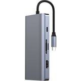 Recci RH09 Type-C to Type-C + SD/TF + USB3.0 + USB2.0 + HDMI + VGA + RJ45 Bağlantılı 9in1 Hub - Gri