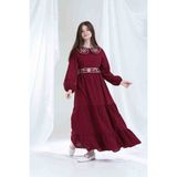 Recep Turak Gülücük Kids Bebe Yaka Nakışlı Kız Çocuk Elbisesi - 14 - 15 Yaş - 12R-Bordo