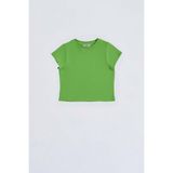 RECOLOR Organik Kısa Kollu Kız Çocuk Crop Tişört - Yeşil - 6-8 - 6 - 8 Yaş