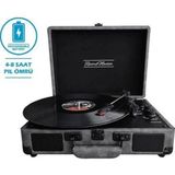 Record Master St14012 Gri-Siyah Retro Pikap Bluetooth Ve Şarj Özellikli Özel Dış Kaplama Retro Pikap 33, 45, 78 Devir