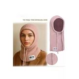 Recos Triko Başlık Boyunluklu Bere Kar Maskesi Balaclava-Küllü Pembe