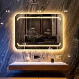 Recta Günışığı Led'li Lazer Kumlamalı Lavabo & Banyo Aynası (Dokunmatik Sensörlü) - Gün Işığı Ledli - 100 x 75