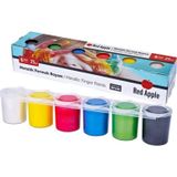 Red Apple Metalik Parmak Boyası 6 Renk x 25 ml Sıralı Set