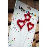 RED HEART CANDLE 2 ADET METALİK KIRMIZI KALPLİ PASTA MUMU 1 ADET YILDIZ MUM KALPLİ DOĞUM GÜNÜ MUMU