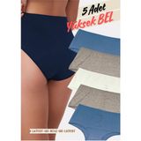 Red İç Giyim Highwaist Pamuk Kadın Yüksek Bel Külot 5'li Paket (Büyük Beden-Battal-Bato) - Renkli-3684 - XL