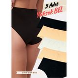 Red İç Giyim Highwaist Pamuk Kadın Yüksek Bel Külot 5'li Paket (Büyük Beden-Battal-Bato) - Renkli-3876 - 4XL