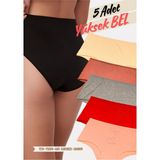 Red İç Giyim Highwaist Pamuk Kadın Yüksek Bel Külot 5'li Paket (Büyük Beden-Battal-Bato) - Renkli-4293 - 6XL
