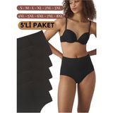 Red İç Giyim Pamuklu Battal Büyük Beden Kadın Külot Bato 5 Li Paket Likralı Yüksek Bel Geniş Kenarlı - Renkli-4272 - 2XL