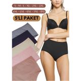 Red İç Giyim Pamuklu Battal Büyük Beden Kadın Külot Bato 5 Li Paket Likralı Yüksek Bel Geniş Kenarlı - Renkli-4291 - 2XL