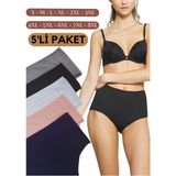 Red İç Giyim Pamuklu Battal Büyük Beden Kadın Külot Bato 5 Li Paket Likralı Yüksek Bel Geniş Kenarlı - Renkli-4293 - 4XL