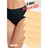 Red İç Giyim Pamuklu Kadın Yüksek Bel Külot 5'li Paket (Büyük Beden-Battal-Bato) - Renkli-4205 - XL