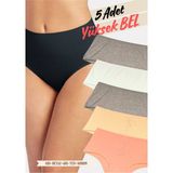 Red İç Giyim Pamuklu Kadın Yüksek Bel Külot 5'li Paket (Büyük Beden-Battal-Bato) - Renkli-4272 - 2XL