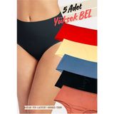 Red İç Giyim Pamuklu Kadın Yüksek Bel Külot 5'li Paket (Büyük Beden-Battal-Bato) - Renkli-4339 - 4XL
