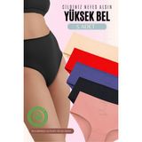 Red İç Giyim Yüksek Bel Büyük Beden Pamuklu Bato Kadın Külot 5'li Paket (Battal Boy) - Renkli-4321 - 5XL
