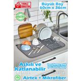 RED KİTCHEN Mikrofiber Bulaşık Kurutma Matı – Tabak, Bardak ve Çatal Kaşık Düzenleyici Mutfak Organizer"24X36CM