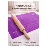 RED KİTCHEN Silikon Hamur Açma Matı Ölçekli Hamur Açma Altlığı Ve Ahşap Rulo Hamur Açıcı Merdane Oklava