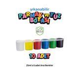 Red Rose 10 Adet Yıkanabilir Yüz Boyası Oyun Amaçlı Toksik İçermez 6'lı Set Ana Renkler Yüksek Kalite 6x25ml