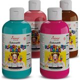 Red Rose Turkuaz-Fuşya-Pembe-Kahverengi Renkler Parmak Boyası 4'lü Set 4X250GR Yıkanabilir, Toksik Içermez, Çocuk Okul Kreş Için - Ana Renkler