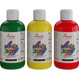 Red Rose Yeşil-Sarı-Kırmızı Akrilik Boya 3'lü Set 3X250GR Dekoratif, Hobi Amaçlı, Sanatsal, Canlı Renkler