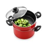 Redio Haşlama Tenceresi - Yanmaz Yapışmaz Teflon Iç Yüzeyli, Alüminyum Kırmızı Derin Tencere (22 cm / 3.8 Litre) - 51R-Turuncu - 1 L