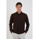 Redline Flex Slim Fit Yumuşak Kolay Ütü Nefes Alan Erkek Gömlek Kahverengi - XL