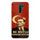 Redmi 9 Uyumlu Ne Mutlu Türkiye Bayrak Atatürk Baskılı Silikon Kılıf