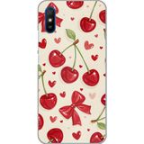 Redmi 9A Uyumlu Kiraz, Kırmızı Kurdele ve Kalp Baskılı Silikon Kılıf