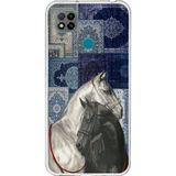 Redmi 9C / 10A Uyumlu Mavi Kilim Desenli Siyah ve Beyaz At Baskılı Silikon Kılıf