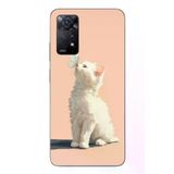 Redmi Note 11E Uyumlu Beyaz Kelebekli Kedi Baskılı Silikon Kılıf