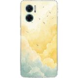 Redmi Note 11E Uyumlu Sarı ve Yeşil Tonlu Bulut ve Kuşlar Baskılı Silikon Kılıf