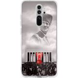 Redmi Note 8 Pro Uyumlu Bulutların Üzerindeki Lider Kalpaklı Atatürk Baskılı Silikon Kılıf