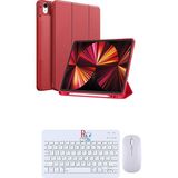 Redmud Teknoloji Ipad Air 4.5.6.nesil 10.9 Inç ile Uyumlu Tablet Kılıfı ve Klavye Mouse Set Kalem Bölmeli Smart Kılıf - Kırmızı