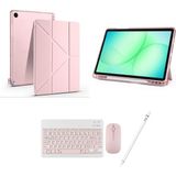 Redmud Teknoloji Samsung Galaxy Tab A11 Plus SM-X230 ile Uyumlu Standlı Kılıf Klavye Mouse ve Dokunmatik Kalem Seti - Pembe