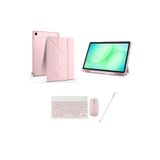 Redmud Teknoloji Samsung Galaxy Tab A11 Plus SM-X230 ile Uyumlu Standlı Kılıf Klavye Mouse ve Dokunmatik Kalem Seti - Pembe