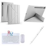 Redmud Teknoloji Samsung Galaxy Tab S9 Fe Plus 12.4 Inç Uyumlu Standlı Kılıf Dokunmatik Kalem ve Klavye Mouse 3lü Set - Gri