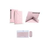 RedMud Teknoloji Samsung Galaxy Tab S9 FE Plus X610 12.4 inç İle Uyumlu Standlı Kılıf Ve Klavye Mouse 2 li Set Pembe