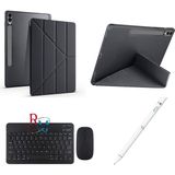 Redmud Teknoloji Samsung Galaxy Tab S9 Fe X510 10.9 Inç Uyumlu Standlı Kılıf Dokunmatik Kalem ve Klavye Mouse 3lü Set - Siyah