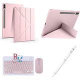Redmud Teknoloji Samsung Galaxy Tab S9 Plus 12.4 Inç Uyumlu Standlı Kılıf Dokunmatik Kalem ve Klavye Mouse 3 Lü Set - Pembe