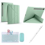 Redmud Teknoloji Samsung Galaxy Tab S9 Plus 12.4 Inç Uyumlu Standlı Kılıf Dokunmatik Kalem ve Klavye Mouse 3 Lü Set - Yeşil