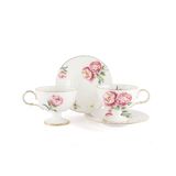 Redrose 2'li Porselen Çay Seti, Pembe Çiçek Desenli, Altın Kenarlıklı, 220cc, Fincan ve Tabak 2 kişilik