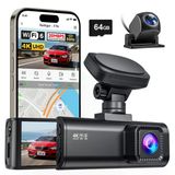 Redtıger F7n 4K Araç Kamerası, Wifi Gps Ön 4K/2.5K Ve Arka 1080P Araç Kamerası, 64G Kart, 3,18" Kameralı Araba, 170° Geniş Açılı Araç Kam